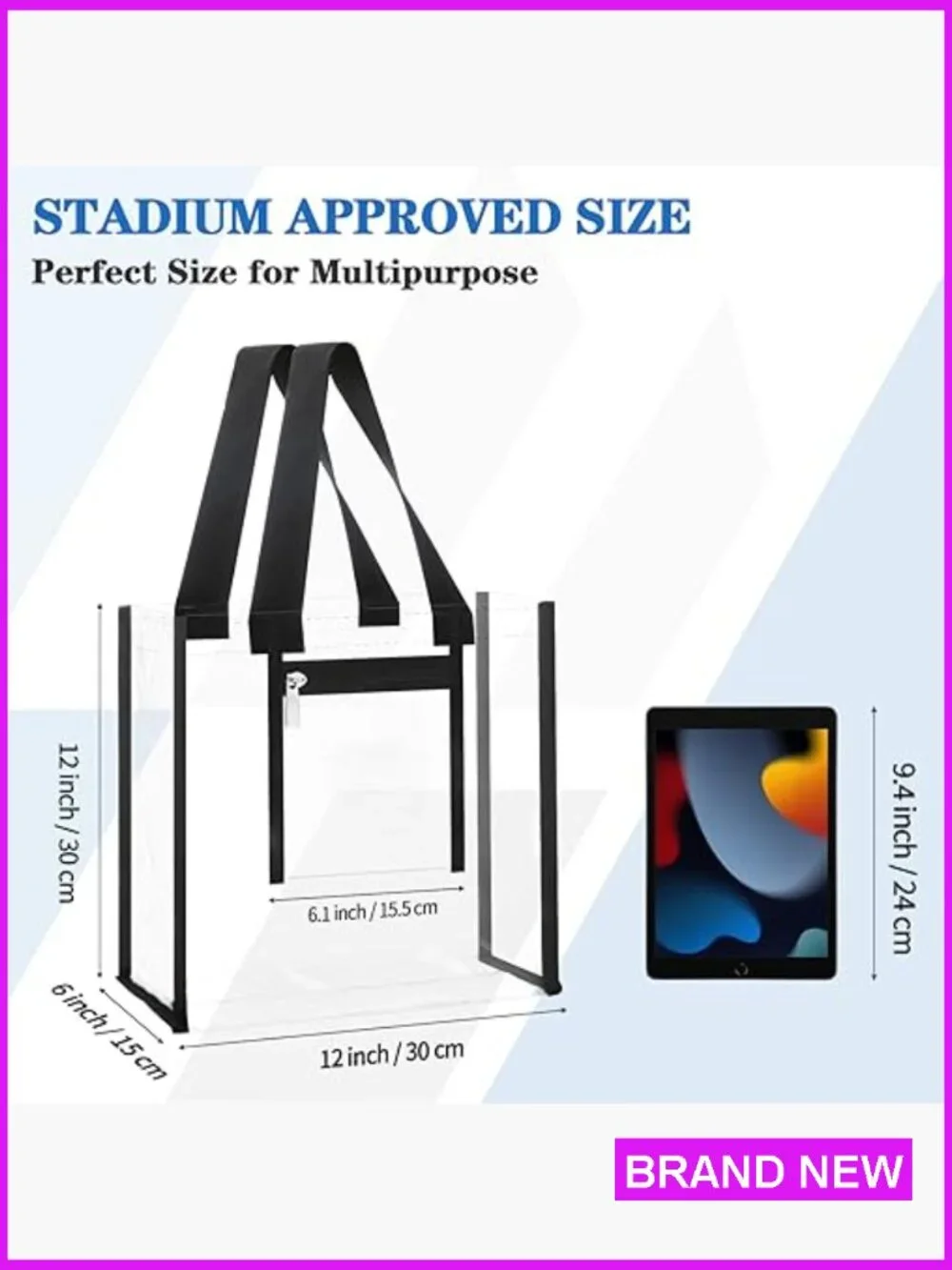 Clear Stadium Approved Tote Bag Set for Concerts & Sports Events, Waterproof PVC - Picture 4 of 7